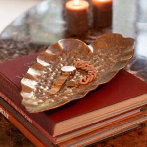 S/2 PLATEAU FEUILLE METAL OR